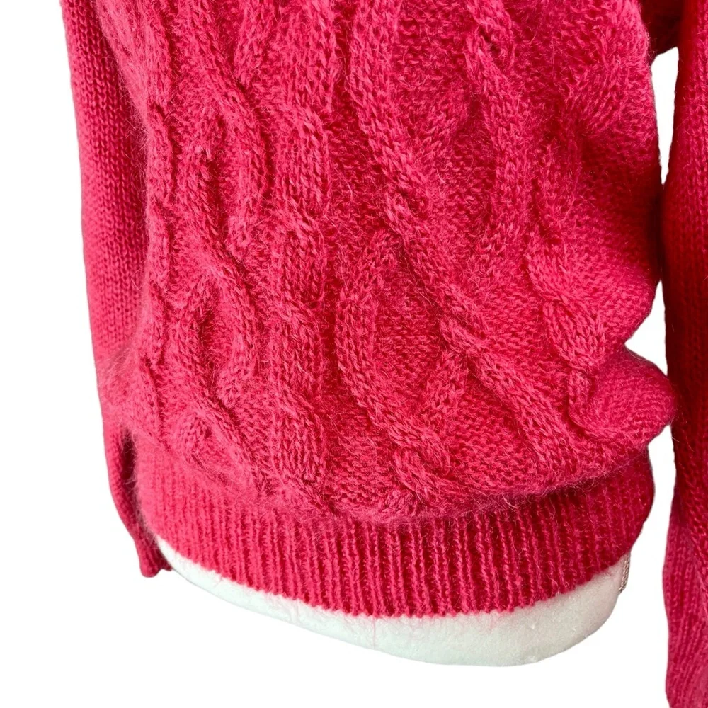 Vintage CRYSTAL Pink Mohair Wool Cable Knit Pullover Sweater Medium Crew Neck - Picture 6 of 13
